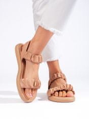 Amiatex Klasické dámské hnědé sandály na plochém podpatku + Ponožky Gatta Calzino Strech, Brązowy, 37