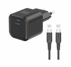 SWISSTEN síťový adaptér GaN 1× USB-C 20W PD černý + datový kabel USB-C/USB-C 1,2 m (22070130)