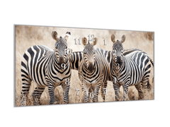 Glasdekor Nástěnné hodiny 30x60cm zebry na pastvě - Materiál: plexi