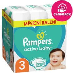 Pampers Active Baby Pleny jednorázové 3 (6-10 kg) 208 ks - MĚSÍČNÍ ZÁSOBA