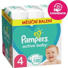 Pampers Active Baby Pleny jednorázové 4 (9-14 kg) 180 ks - MĚSÍČNÍ ZÁSOBA