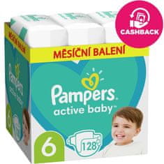 Pampers Active Baby Pleny jednorázové 6 (13-18 kg) 128 ks - MĚSÍČNÍ ZÁSOBA