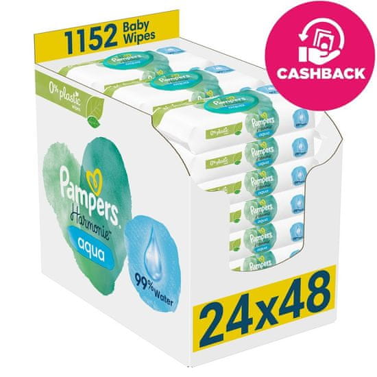 Pampers Ubrousky vlhčené Harmonie Aqua Plastic Free 24x48 ks