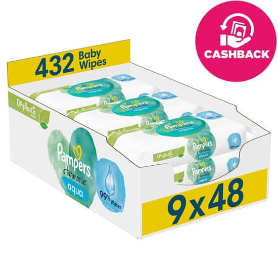 Pampers Ubrousky vlhčené Harmonie Aqua Plastic Free 9x48 ks