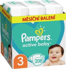 Pampers Active Baby Pleny jednorázové 3 (6-10 kg) 208 ks - MĚSÍČNÍ ZÁSOBA