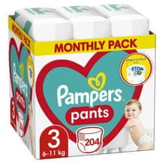 Pampers Pants Kalhotky plenkové jednorázové 3 (6-11 kg) 204 ks - MĚSÍČNÍ ZÁSOBA