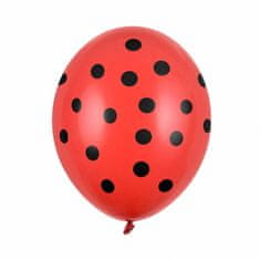 PartyDeco Balónky s puntíky, červený s černými 30 cm 50 ks