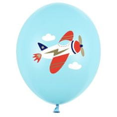 PartyDeco Balónky latexové letadlo, pastelově světle modrá 30 cm 50 ks