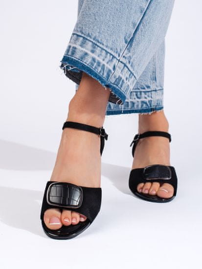 Amiatex Zajímavé černé dámské sandály na širokém podpatku + Ponožky Gatta Calzino Strech