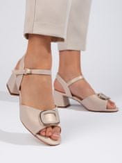 Amiatex Pohodlné sandály dámské hnědé na širokém podpatku + Ponožky Gatta Calzino Strech, odstíny hnědé a béžové, 36