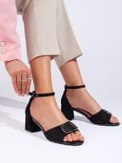 Amiatex Pěkné sandály dámské černé na širokém podpatku + Ponožky Gatta Calzino Strech, černé, 37