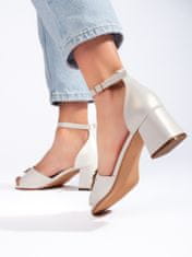 Amiatex Luxusní šedo-stříbrné dámské sandály na širokém podpatku, odstíny šedé a stříbrné, 36