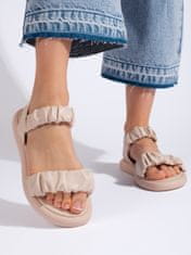 Amiatex Praktické sandály dámské hnědé na plochém podpatku + Ponožky Gatta Calzino Strech, odstíny hnědé a béžové, 39