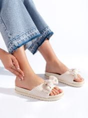 Amiatex Jedinečné nazouváky dámské hnědé na plochém podpatku + Ponožky Gatta Calzino Strech, odstíny hnědé a béžové, 38