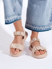 Amiatex Praktické sandály dámské hnědé na plochém podpatku + Ponožky Gatta Calzino Strech, odstíny hnědé a béžové, 39