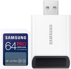 Samsung PRO Ultimate SDXC 64GB + USB Adaptér / CL10 USH-I U3 / V30