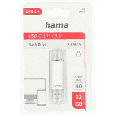 Hama Flashdisk Flash Pen Laeta, USB-C/USB-A 3.1, 32 GB, 40 MB/s, stříbrný