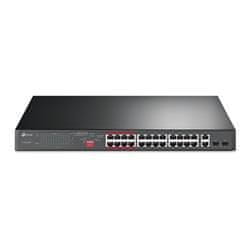 TP-Link switch 26-Port 10/100Mbps PoE+, 24x 10/100Mbps PoE+ Ports, 2x GbE RJ45 Ports, 2 Combo SFP Slots, 802.3at/af