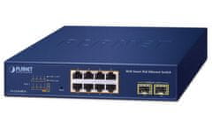 Planet GS-2210-8P2S WEBsmart L2 switch, 8x1Gb, 2x1Gb SFP, 8x PoE 802.3at 120W, QoS