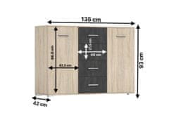 IDZCZAK MEBLE Komoda 2D4S WENECJA 135 cm dub sonoma/borovice norská černá