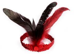 Karnevalová čelenka flitrová s peřím retro - červená