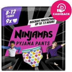 Pampers NINJAMAS Kalhotky plenkové Pyjama Pants Srdíčka, 9 ks, 8 let, 27kg-43kg