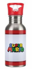 CurePink Nerezová láhev na pití s brčkem Nitendo|Super Mario: Hlava Maria (objem 500 ml)