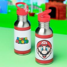 CurePink Nerezová láhev na pití s brčkem Nitendo|Super Mario: Hlava Maria (objem 500 ml)