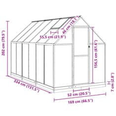 Vidaxl Skleník s podkladovým rámem antracitový 334x169x202 cm hliník