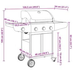 Vidaxl Plynový gril se 4 hořáky stříbrný nerezová ocel
