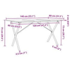 Vidaxl Jídelní stůl s X rámem 140 x 80 x 75 cm borové dřevo a litina