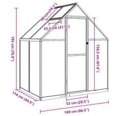 Vidaxl Skleník s podkladovým rámem zelený 169 x 114 x 195 cm hliník