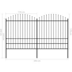 Vidaxl Zahradní plot s hroty ocel (1,75–2) x 3,4 m černý