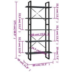 Vidaxl Knihovna s 5 policemi šedá 80 x 30 x 175 cm borové dřevo