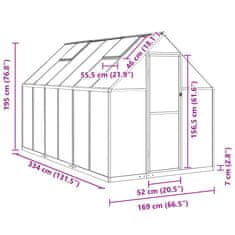 Vidaxl Skleník s podkladovým rámem stříbrný 334 x 169 x 195 cm hliník