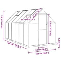 Vidaxl Skleník s podkladovým rámem zelený 334 x 169 x 195 cm hliník