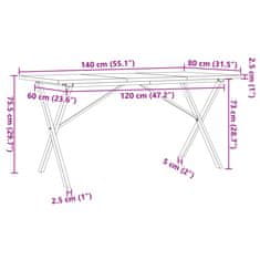 Vidaxl Jídelní stůl s X rámem 140 x 80 x 75,5 cm borové dřevo a litina