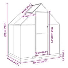 Vidaxl Skleník s podkladovým rámem antracitový 169x114x202 cm hliník