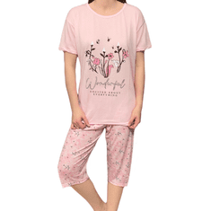 RINDA Útulné dámské pyžamo s krátkým rukávem, světle růžové Wonderful, XL