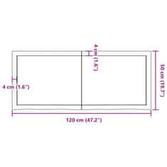 Vidaxl Koupelnová deska hnědá 120x50x(2-4) cm ošetřený masivní dřevo