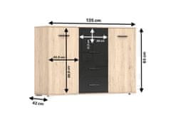 IDZCZAK MEBLE Komoda 2D4S BARI 135 cm dub san remo sand/černá