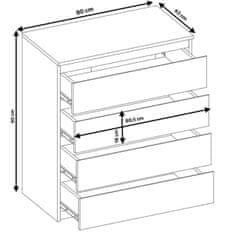 IDZCZAK MEBLE Komoda 4S HELIOS 90 cm dub kathult/bílá