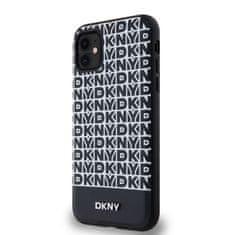 DKNY Zadní Kryt PU Leather Repeat Pattern Bottom Stripe MagSafe pro iPhone 11 černý