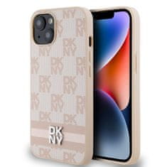 DKNY Zadní Kryt PU Leather Checkered Pattern and Stripe na iPhone 14 Pink