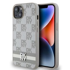 DKNY Zadní Kryt PU Leather Checkered Pattern and Stripe na iPhone 15 Beige