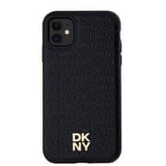 DKNY Zadní Kryt PU Leather Repeat Pattern Stack Logo Magsafe pro iPhone 11 černý