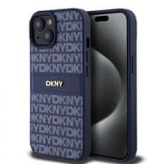 DKNY Zadní Kryt PU Leather Repeat Pattern Tonal Stripe pro iPhone 15 modrý