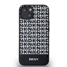 DKNY Zadní Kryt PU Leather Repeat Pattern Bottom Stripe MagSafe pro iPhone 13 černý