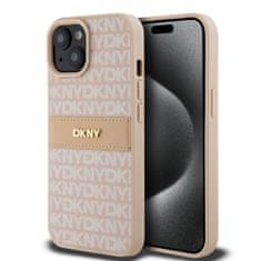 DKNY Zadní Kryt PU Leather Repeat Pattern Tonal Stripe na iPhone 15 Pink