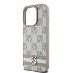 DKNY Zadní Kryt PU Leather Checkered Pattern and Stripe na iPhone 14 Pro Beige